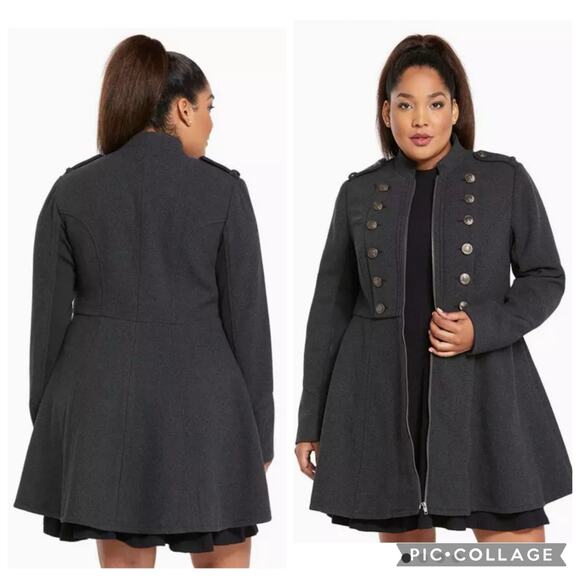 torrid Jackets & Blazers - Torrid Gray Military Coat 1X Long A Line Wool Blend Full Zip Gorpcore Winter